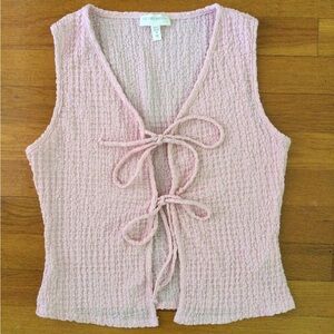 See You Monday pink front string tie, sleeveless top, size M